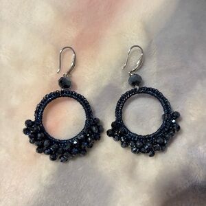 Elegant Navy Blue Beaded Hoop Earrings